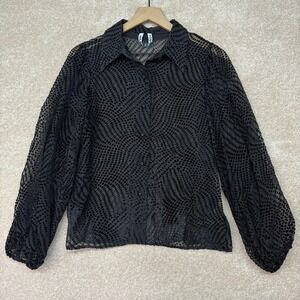 WILD PONY Blouse Size Small‎ Black Velvet Burnout Sheer Button Up Top Shirt